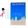 Let it snow blue and white holiday card with snowman pieces and envelopes