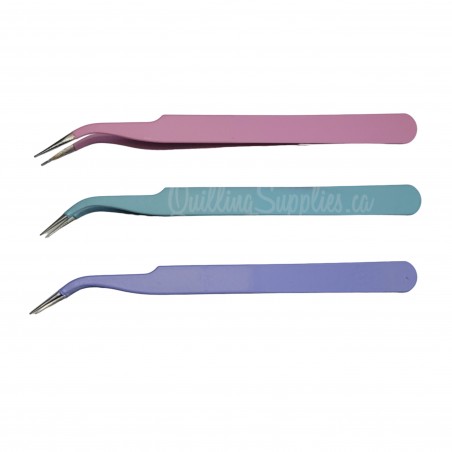 super fine point curved metal tweezers in three colors
