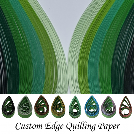 Delightfully Edgy Assorted Greens 1.5mm quilling paper strips.